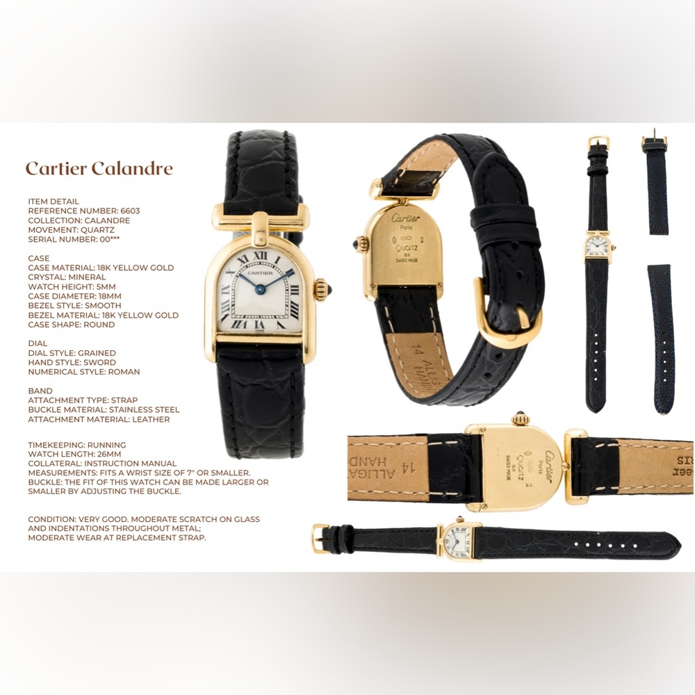 Rare Cartier Montre Calandre En Vers Ref 6603 Circa 1980-1990, W/ Papers